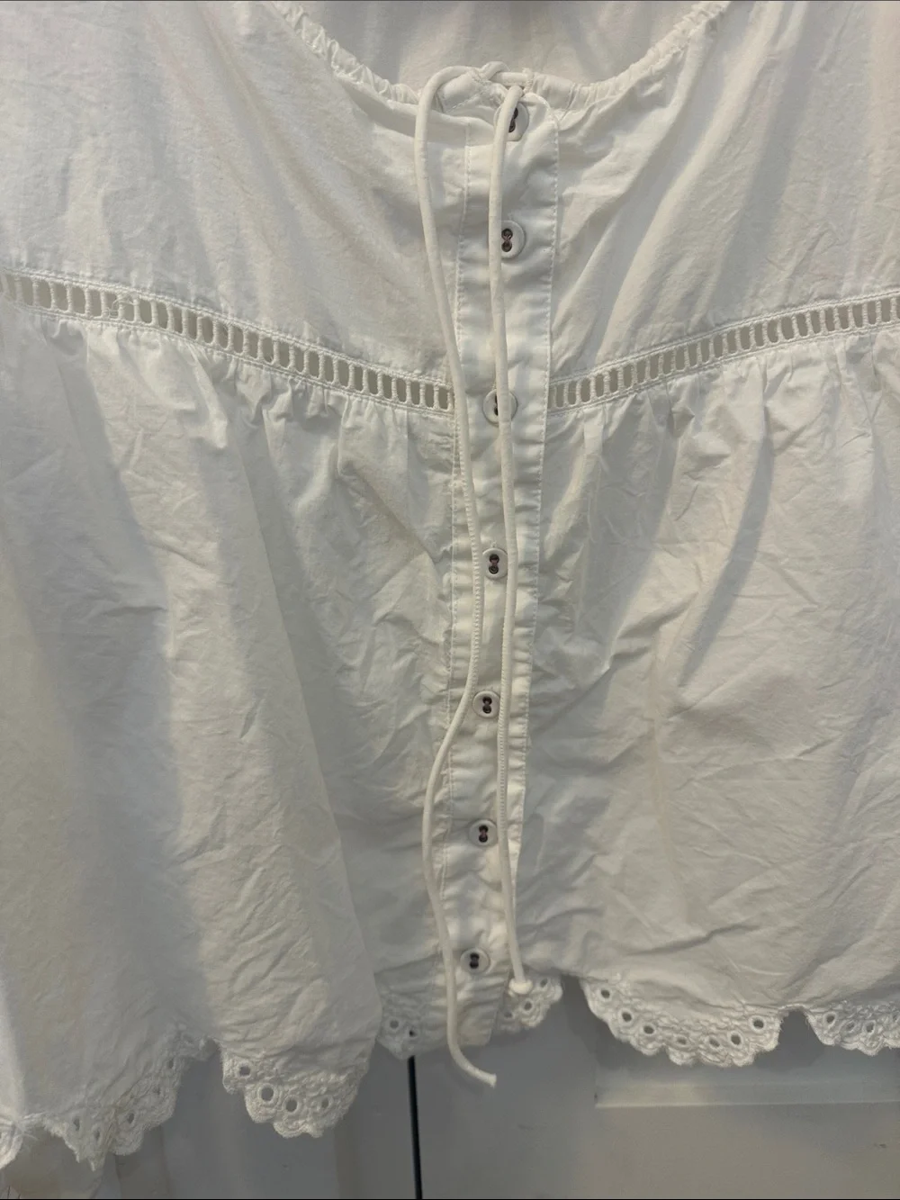 Anthropologie White Eyelet Button-Front Peasant Top